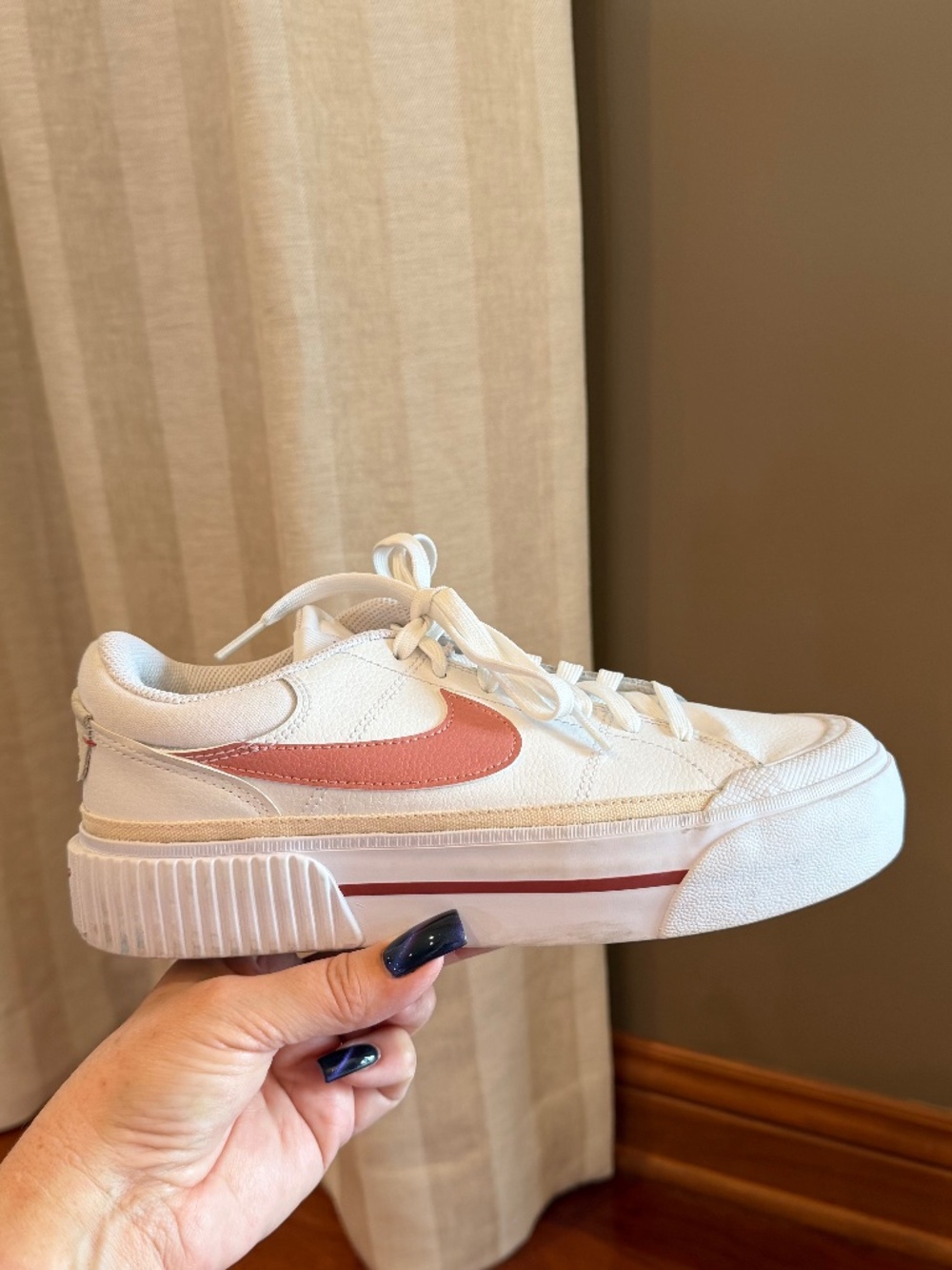 Nike Court Legacy Lift Women's Sneakers White/Red Stardust-Guava, Size 8 - Picture 3 of 10
